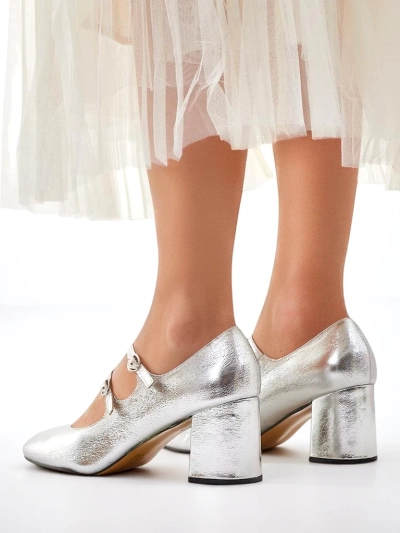 Pantofii din piele patent Royalfashion pentru femei, cu toc pătrat și curele Ovinna