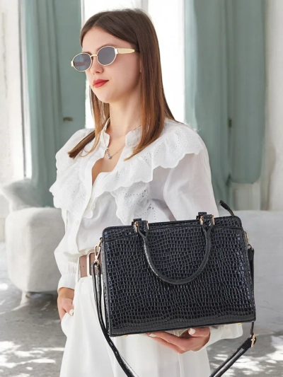 Royalfashion Geantă elegantă din piele ecologică lăcuită pentru femei, cu modelare