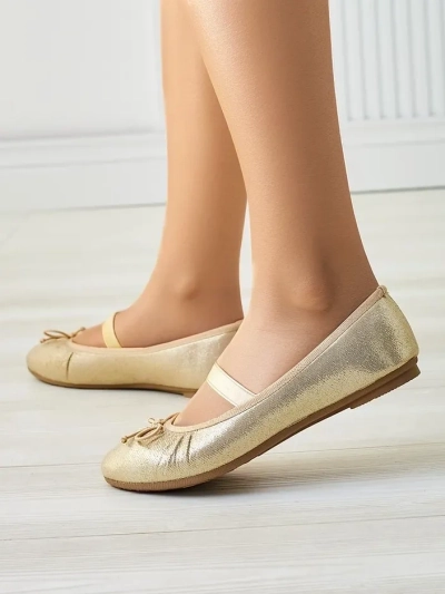 Royalfashion Balerini strălucitoare pentru femei cu fundiță și elastic Safte