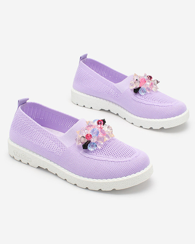 Royalfashion Mocasini mov din stofă pentru femei cu cristale Fezens