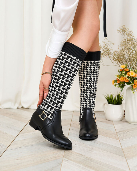 Royalfashion Cizme înalte de damă negre cu model pepite Aledive