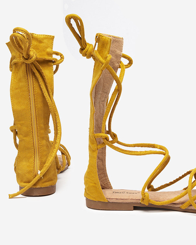 OUTLET Sandale gladiator Jeniso mustar la mijlocul gambei - Incaltaminte