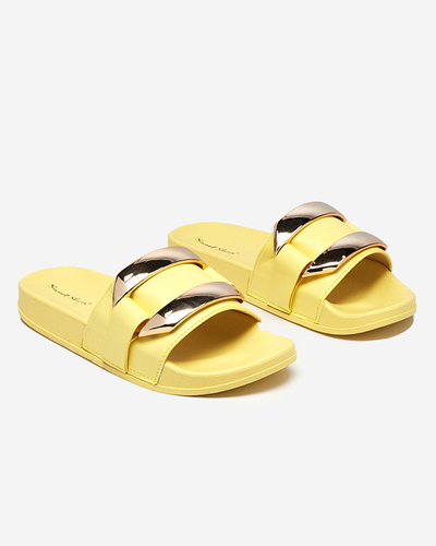 Papuci de dama galbeni cu ornament auriu Serina - Incaltaminte