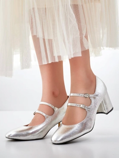 Pantofii din piele patent Royalfashion pentru femei, cu toc pătrat și curele Ovinna