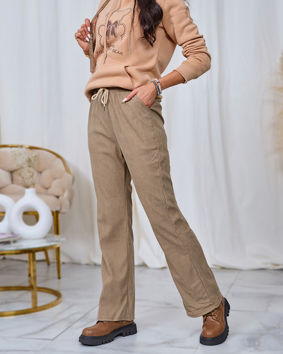 Royalfashion Pantaloni de damă din țesătură de catifea kaki