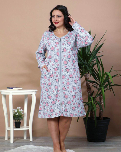 Cămașă de noapte cu flori gri PLUS SIZE- Îmbrăcăminte