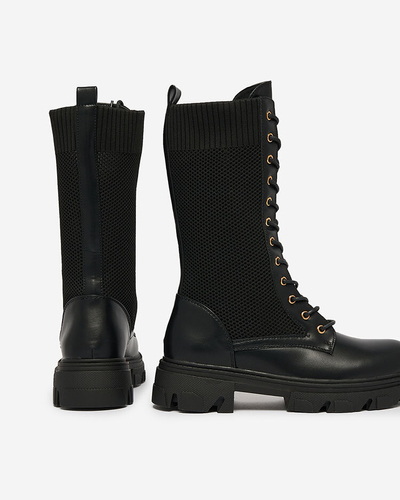 Royalfashion Cizme negre cu toc plat pentru femei Openwork Kaliffo