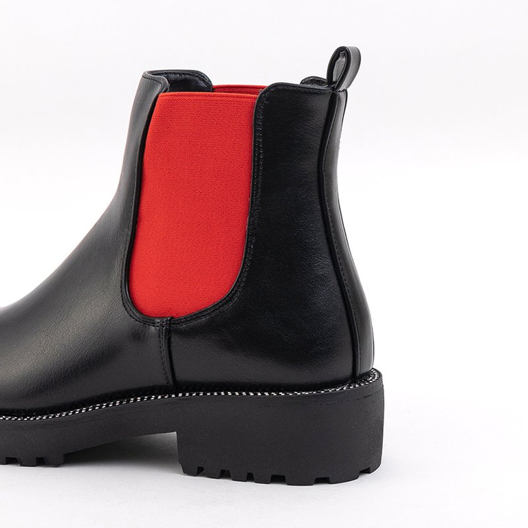 Ghete Chelsea negre cu inserție roșie Comu- Pantofi