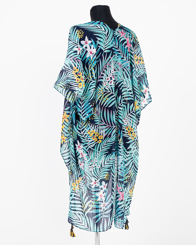 Pareo de damă bleumarin și verde cu frunze - Îmbrăcăminte