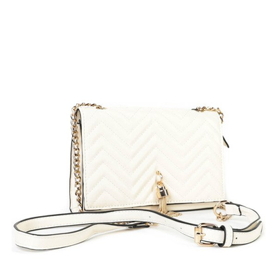 Mała torebka na ramię w kolorze beżowym ze złotą ozdobą - Torebki