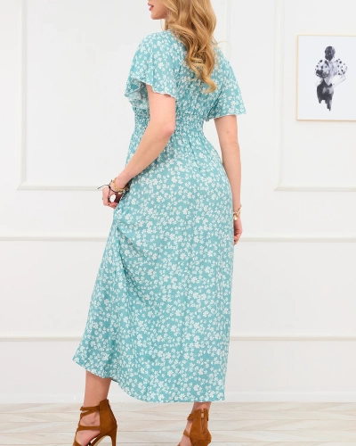 Rochie lungă verde pentru femei cu motiv floral - Îmbrăcăminte