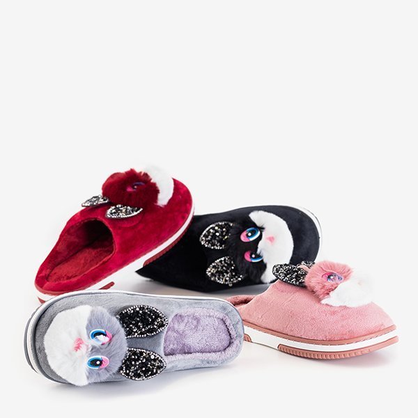 Papuci de damă negri cu iepurașul Pivi - Încălțăminte