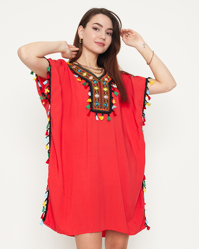 Tunica de plaja dama rosie de vara cu franjuri - Imbracaminte