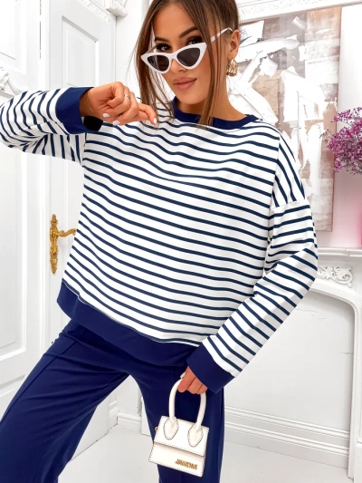 Royalfashion Set de bumbac cu dungi pentru femei, cu pantaloni largi