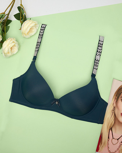Royalfashion Sutien push-up uni albastru marin cu bretele decorate