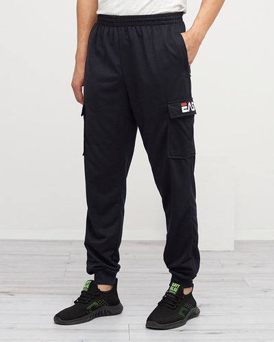 Pantaloni de trening pentru bărbați bleumarin cu buzunare - Îmbrăcăminte