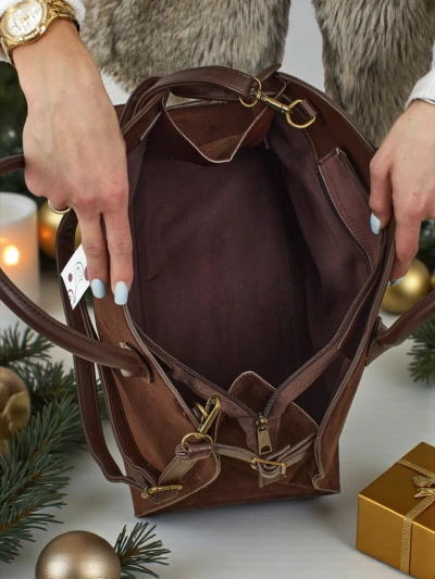 Geantă de damă shopper din piele ecologică tip piele întoarsă Dorelle