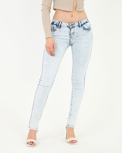 Blugi skinny de dama albastri cu fermoar - Imbracaminte