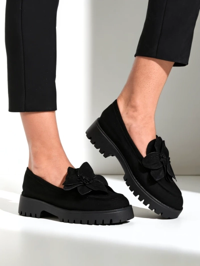 Mocasi eco suede pentru femei Royalfashion cu floarea Floverse