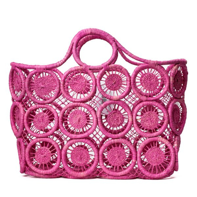 Różowa torba typu shopper ze słomki - Torebki