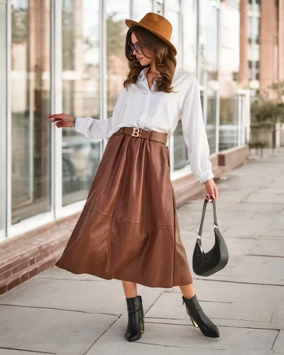Fusta midi din piele eco pentru femei de la Royalfashion