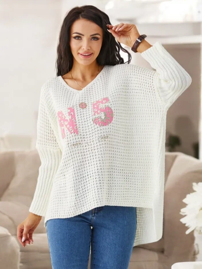 Pulover tricotat din acril pentru femei Royalfashion cu inscripții