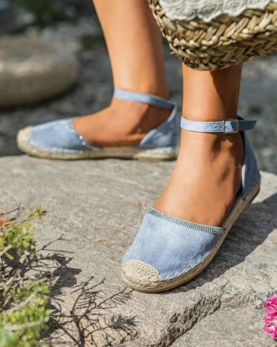 Royalfashion Espadrile de damă cu zirconii în albastru Rieta