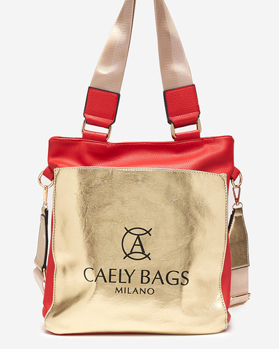 Geantă de mână medie din piele ecologică roșie și aurie - Accesorii