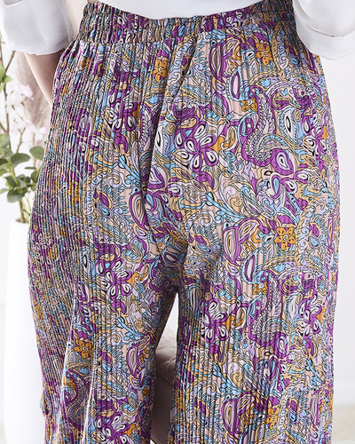 Pantaloni cu model cu picioare largi pentru femei în mov- Îmbrăcăminte