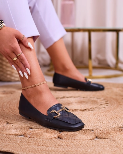 Royalfashion Mocasini matlasați negri pentru femei cu ornament auriu Wetifa