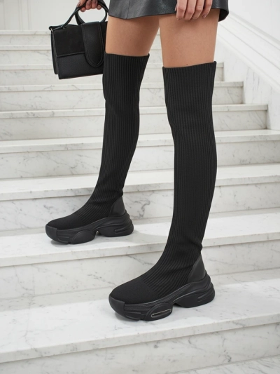 Cizme lungi de damă, slip-on, cu talpă groasă, Ravmora