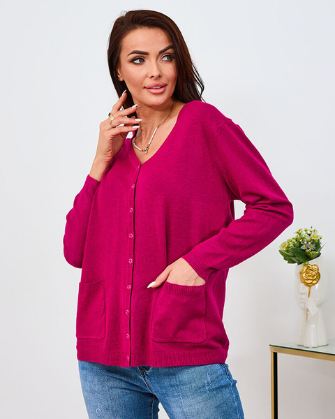 Royalfashion Pulover cardigan roz închis pentru femei cu buzunare