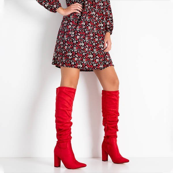 OUTLET Cizme de damă roșii pe luneta Lunabell - Încălțăminte