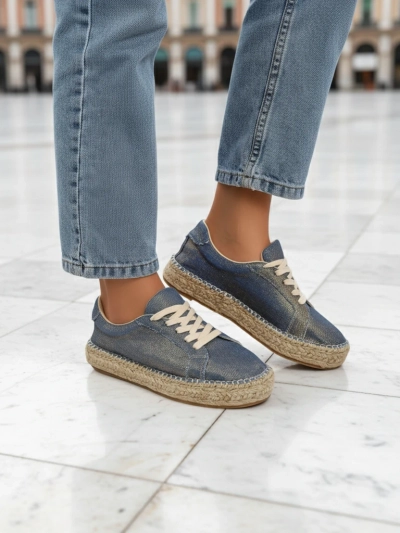 Aurelia Denim Espadrillos – sneakers de damă cu toc plat și material textil