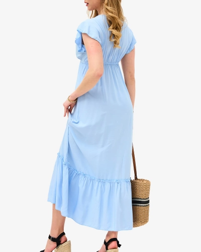 Rochie lungă albastră de damă cu dantelă - Îmbrăcăminte