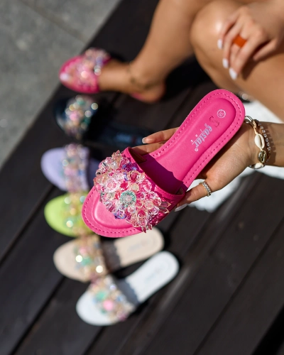 Royalfashion Flip-flops de damă Fuchsia cu cristale colorate Bling Breeze