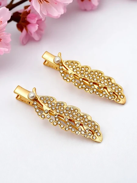 Royalfashion Agrafă de păr cu pietre strălucitoare în formă de frunză Crystal Leaf