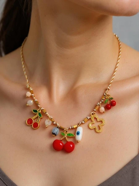 Colier Atena Charm Cherry – amulete aurii cireșe