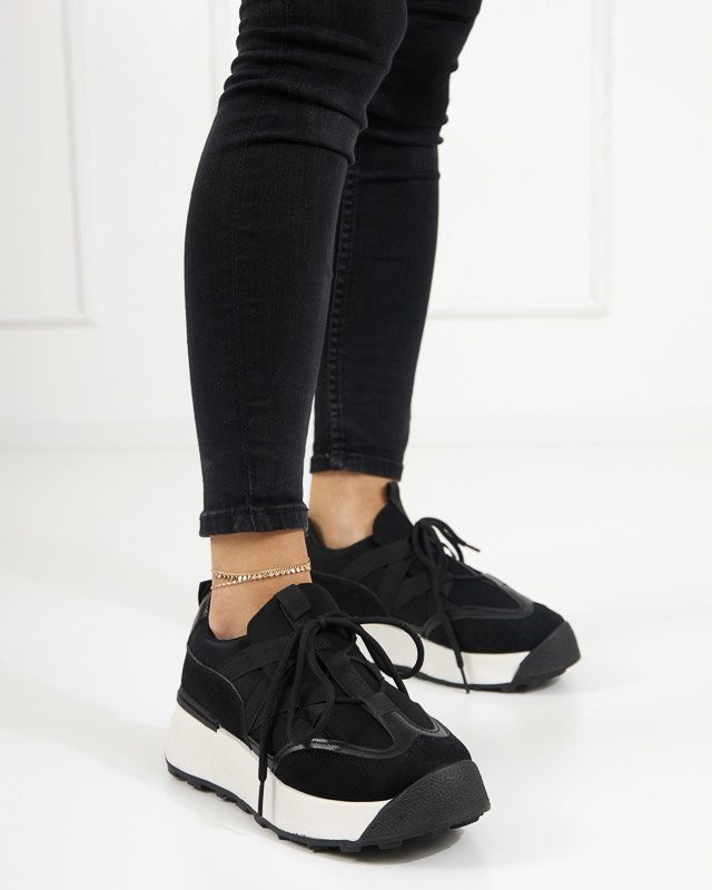 OUTLET Pantofi sport negri de dama cu talpa mai inalta Kanislo - Incaltaminte