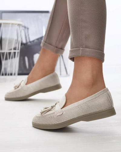 Mocasini crem pentru femei cu ornament Parffes- Footwear