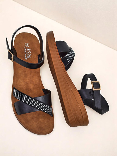 Royalfashion Sandale wedge pentru femei cu strasuri Allona
