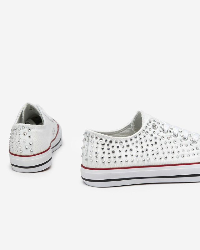 Adidași de damă cu zirconi colorați în alb Amando- Încălțăminte