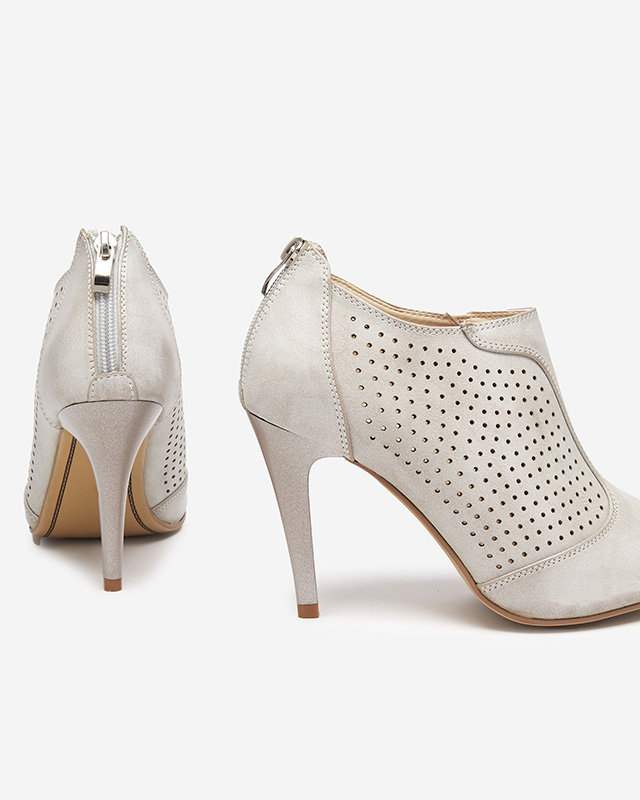 OUTLET Sandale de damă gri ajurate pe toc înalt Somigo - Pantofi