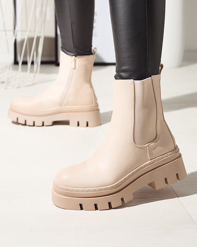 Cizme de damă crem cu talpă mai groasă Zalevin- Footwear