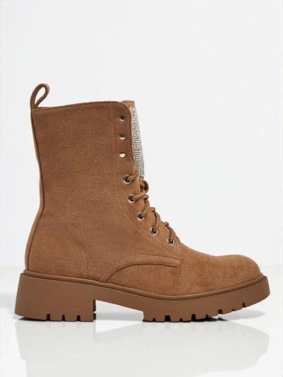 Botine de damă Ferlyne din piele ecologică de căprioară cu șireturi