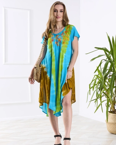 Rochie de plajă pentru femei de culoare verde-albastru- Îmbrăcăminte