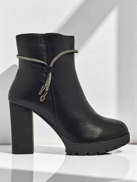 Botine de damă din piele ecologică cu toc gros Marellin