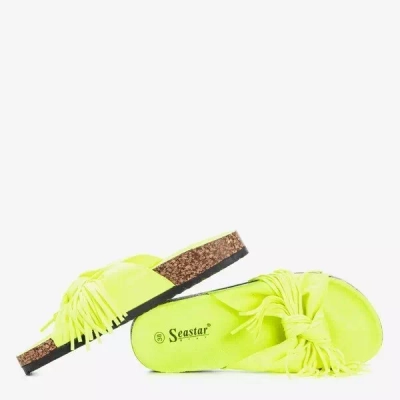 OUTLET Papuci cu franjuri Amassa pentru femei de culoare galben neon - Încălțăminte