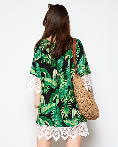 Bluză de damă neagră cu frunze MĂRIME PLUS - Îmbrăcăminte