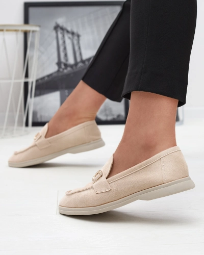 Mocasini crem pentru femei cu ornament auriu Neterri - Încălțăminte